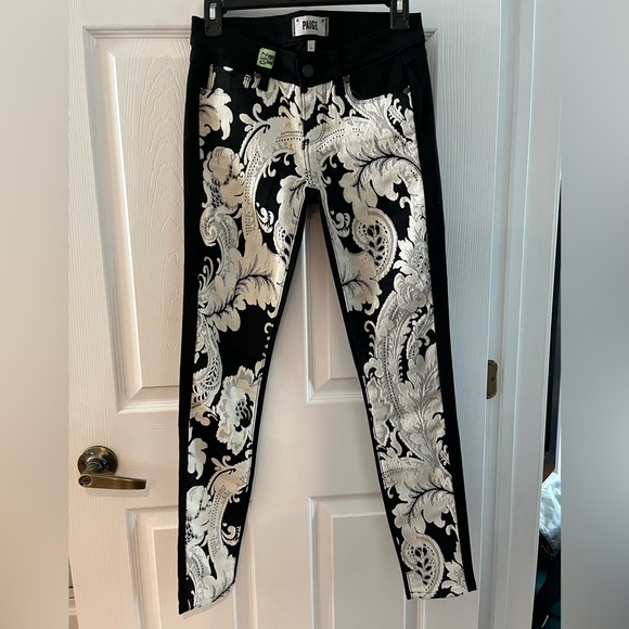 PAIGE brocade embroidery style black and off white denim - Picture 1 of 6